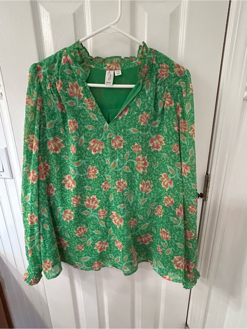 Joie Green Floral V-Neck Long Sleeve Blouse